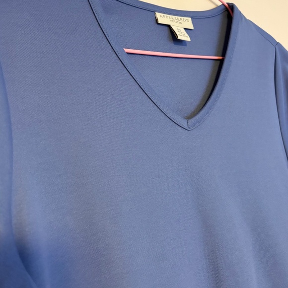 Appleseed’s Modest Short Sleeve V Neck Midi Dress Blue Womens Size Petite Small - Picture 3 of 3